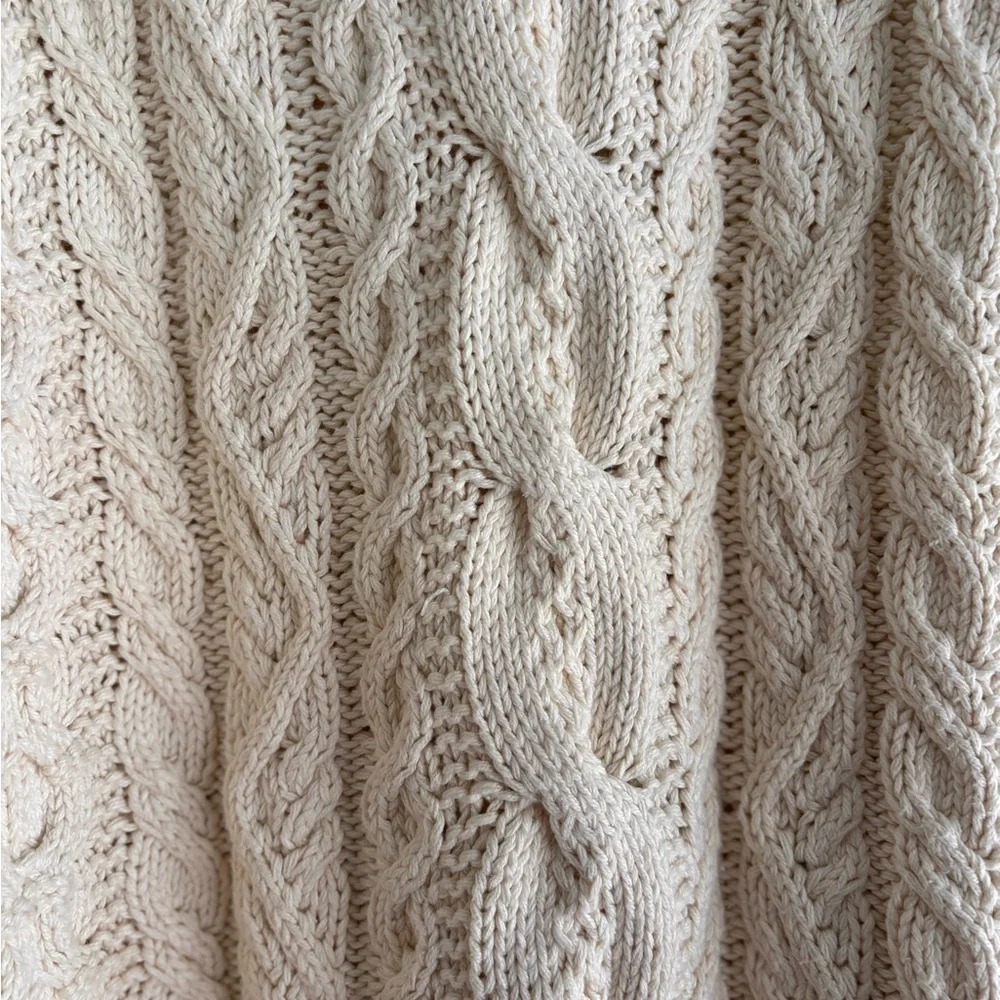 Eddie Bauer Beige 100% Cotton Cable Knit Sweater Women’s Size Medium - Picture 3 of 10